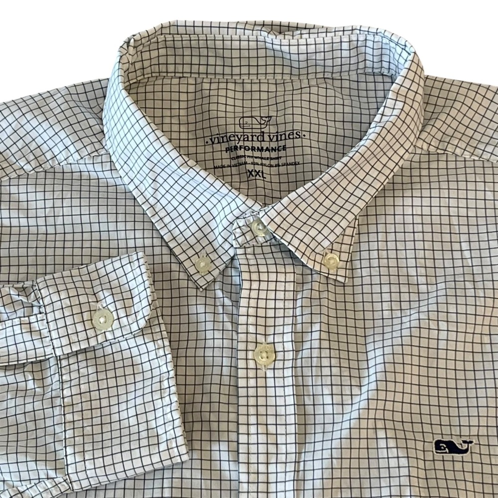Vineyard Vines Shirt Mens XXL Classic Fit Whale PERFORMANCE Green Stripe L/S B/U